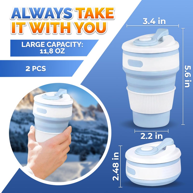Tesorrio 2-Pack ?ollapsible Cups for Traveling Reusable - 12oz Leakproof Coffee Travel Mug  Silicone  Foldable & Portable for Hiking  Camping  Office | Lightweight Collapsible Coffee Cups for Outdoor Use - Image 2